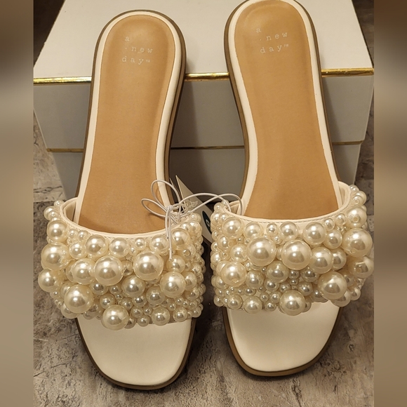 A New Day, Pearl Embellished Cream Sandals - Picture 7 of 9